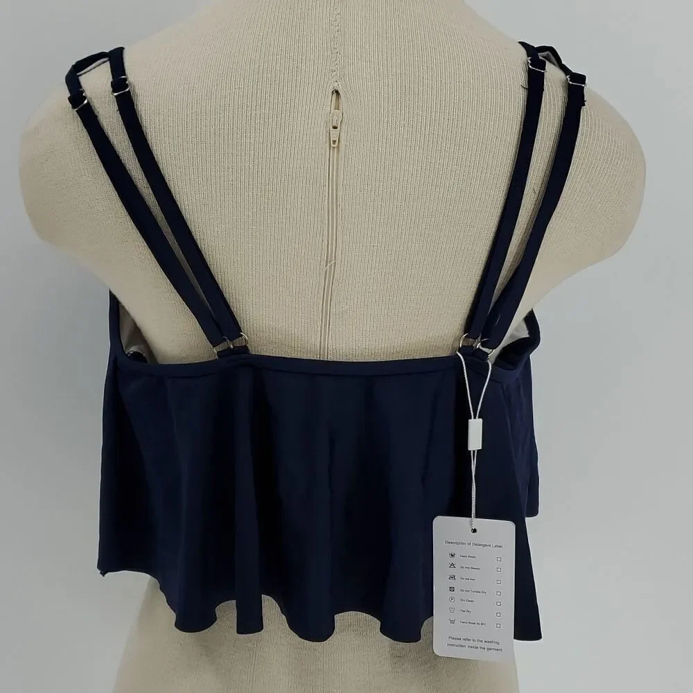 Bathing suit top. Navy blue. XL. NWT. Fitted tube type with ruffle. - Picture 4 of 8